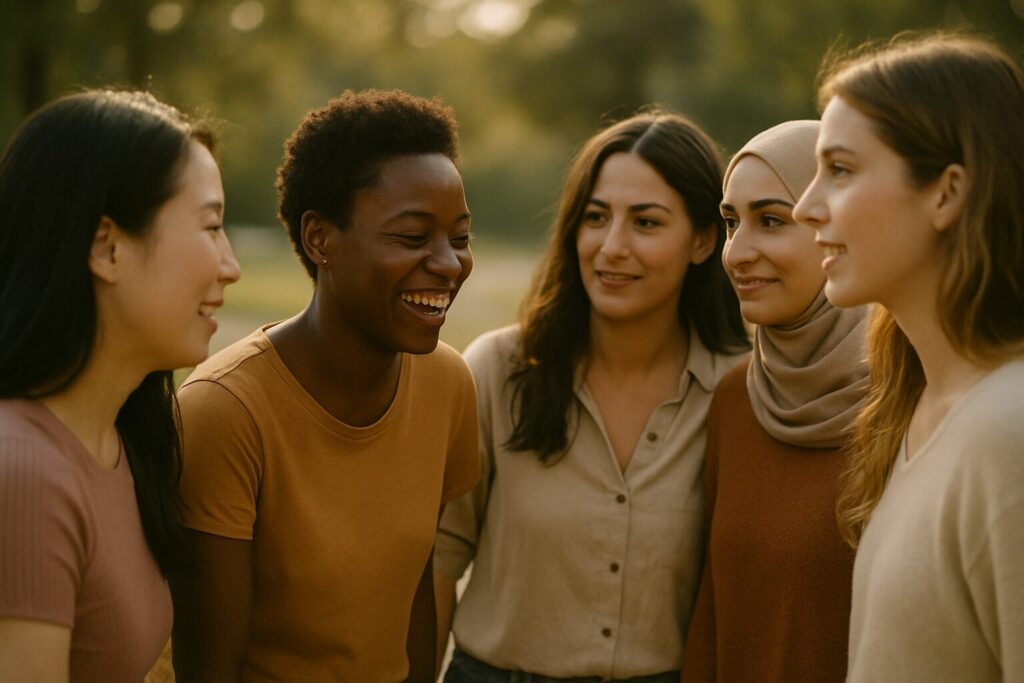 diverse friends enjoying a warm conversation diverse friends enjoying a warm conversation